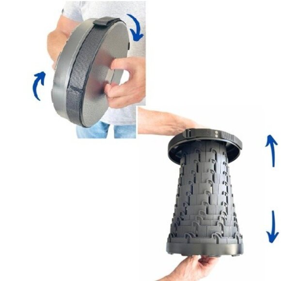 Mini Max Portable Collapsible Telescoping Stool with Carrying Strap, Grey/Black - Picture 13 of 15